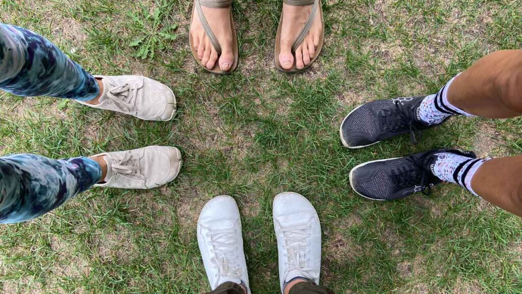Four different pairs of minimal foot wears.