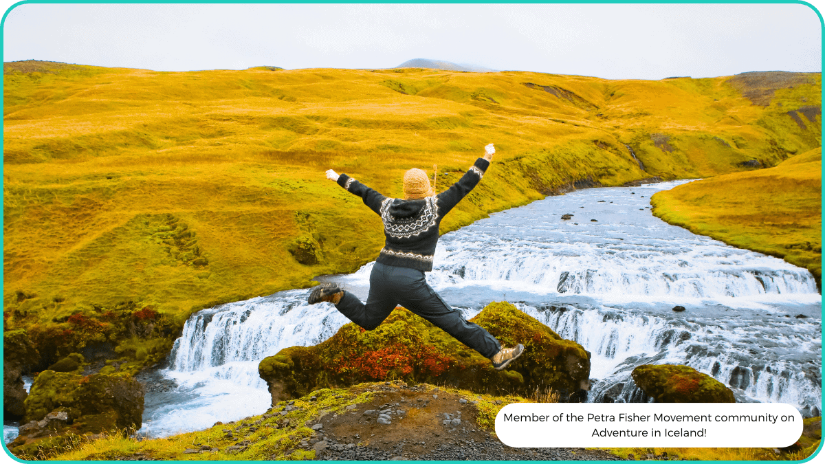 Roadmap feature image (1) A member of the community jumping for joy in front of a flowing river in green Iceland.